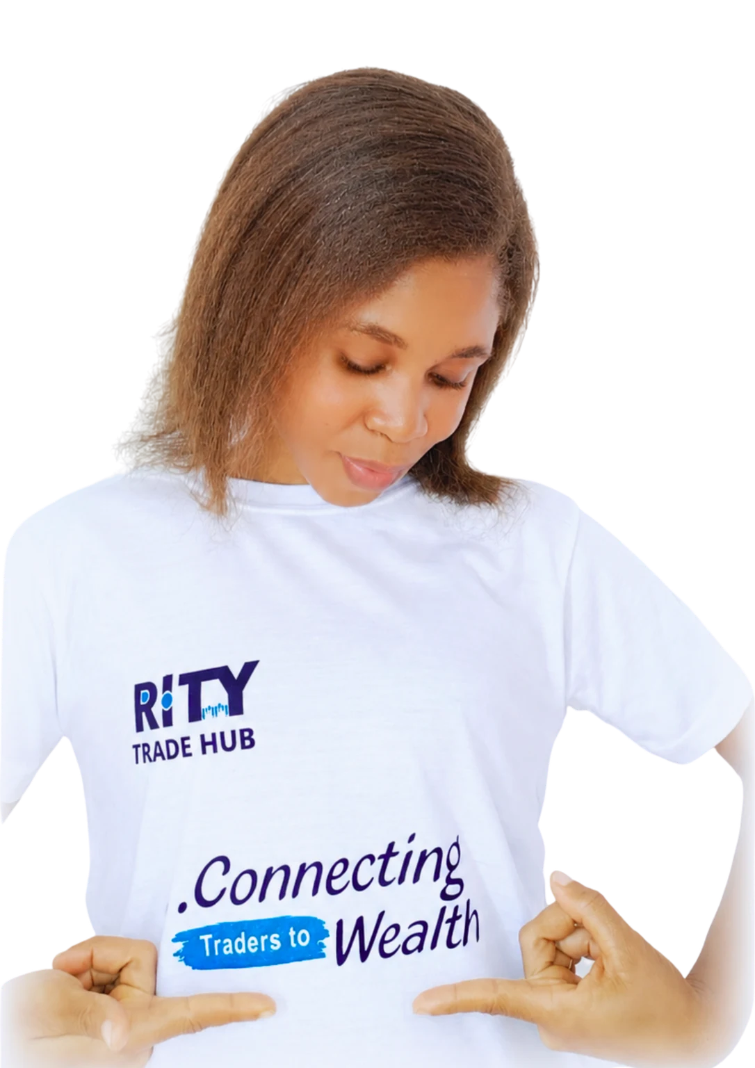 Coach Rity wearing a Rity Trade Hub shirt with the message Connecting Traders to Wealth